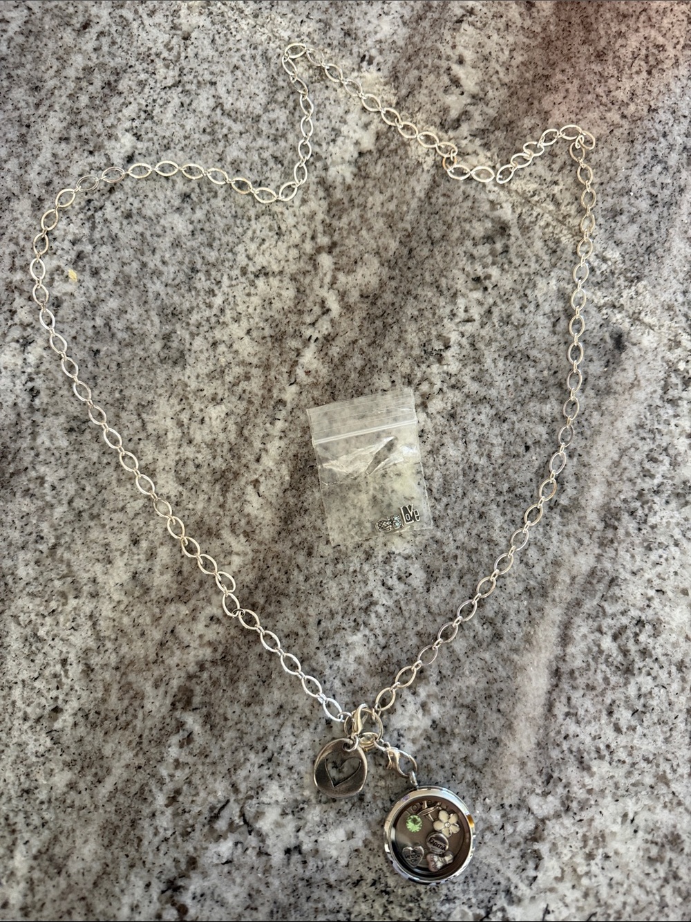 Origami Owl Silver Floating Charm Locket Necklace with Green Accents